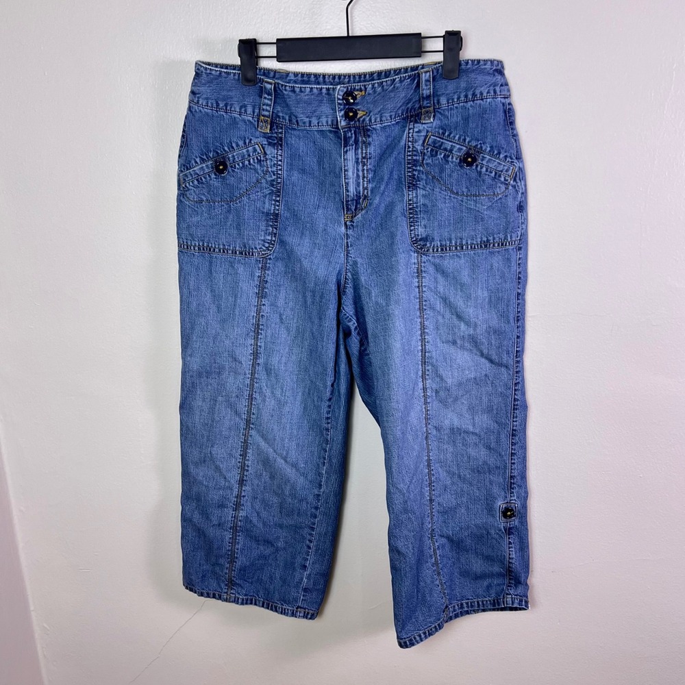 Christopher and Banks Denim Capri Pants 12 Blue Medium Wash Utility Crop Jean